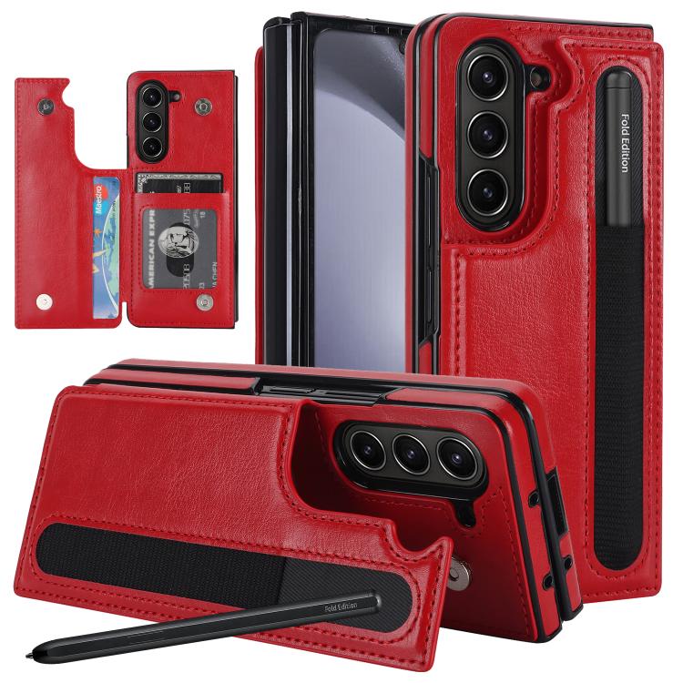 Full Coverage Fold Double Buckle PU Phone Case with Pen Slots
