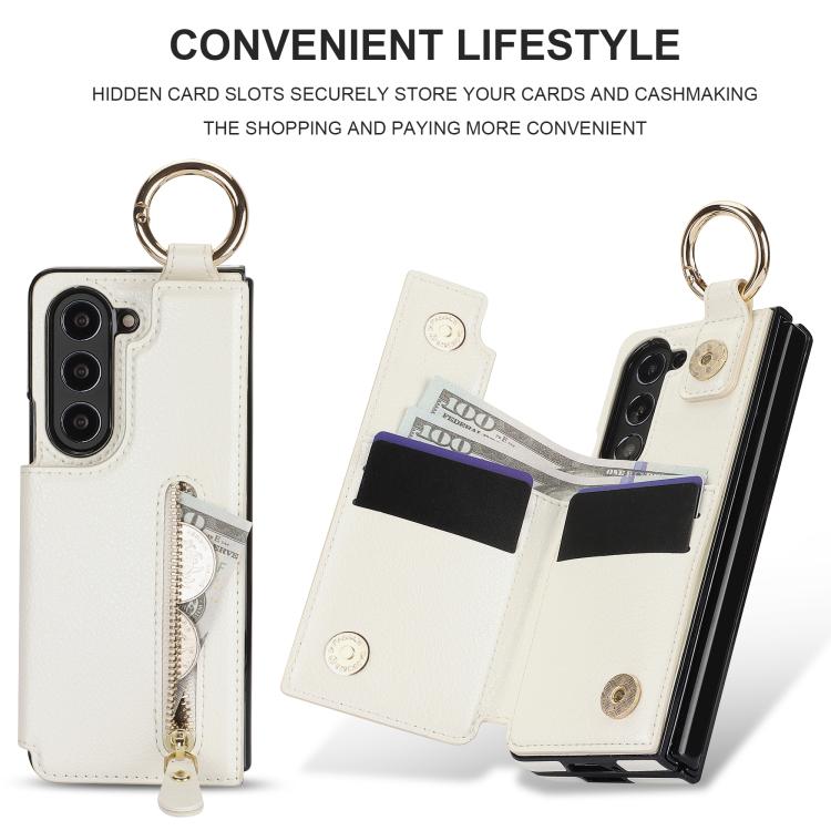 Litchi Texture Ring Zipper Double Buckle Leather Phone Case
