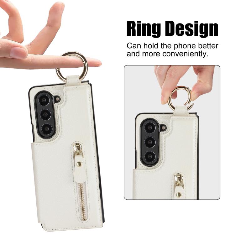 Litchi Texture Ring Zipper Double Buckle Leather Phone Case