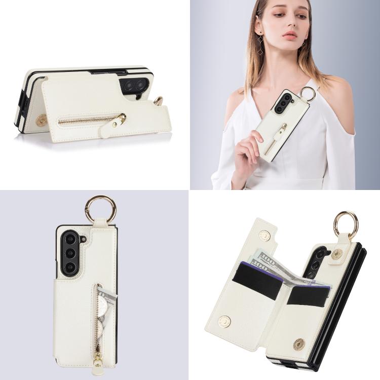 Litchi Texture Ring Zipper Double Buckle Leather Phone Case