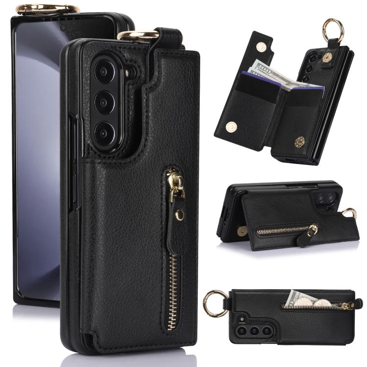Litchi Texture Ring Zipper Double Buckle Leather Phone Case