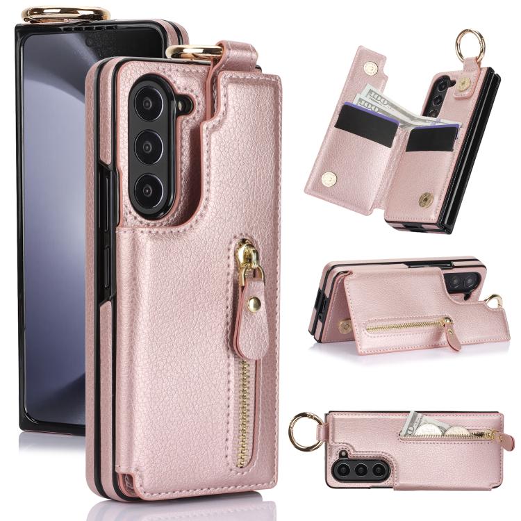 Litchi Texture Ring Zipper Double Buckle Leather Phone Case