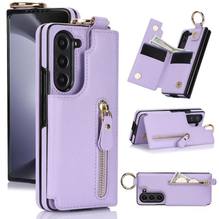 Litchi Texture Ring Zipper Double Buckle Leather Phone Case
