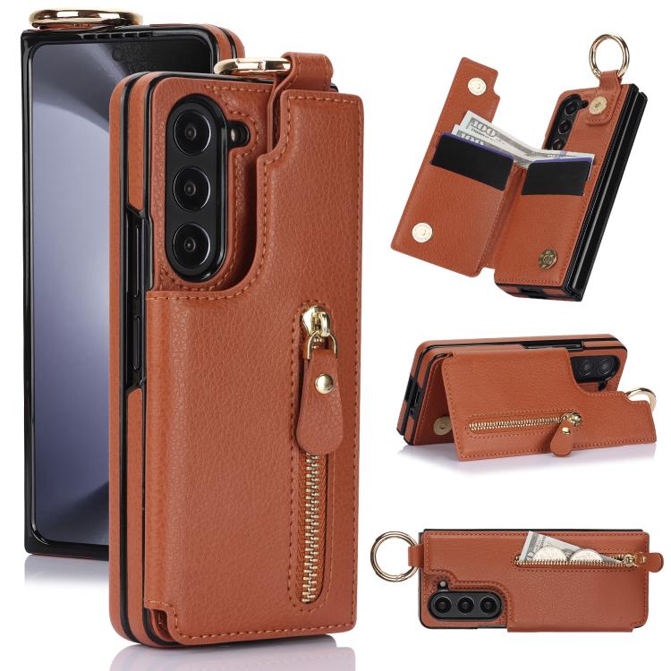 Litchi Texture Ring Zipper Double Buckle Leather Phone Case
