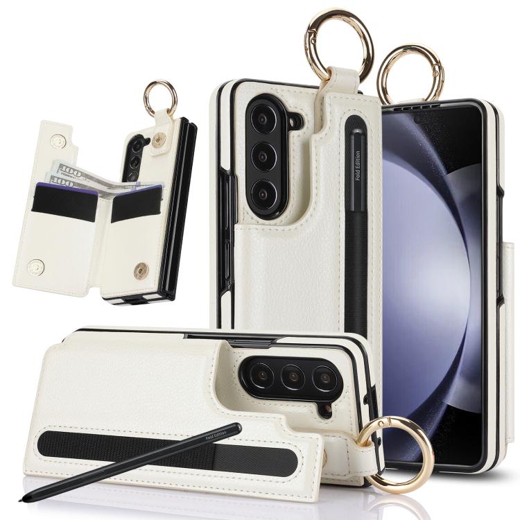 Litchi Texture Double Buckle Leather Phone Case with Pen Slot