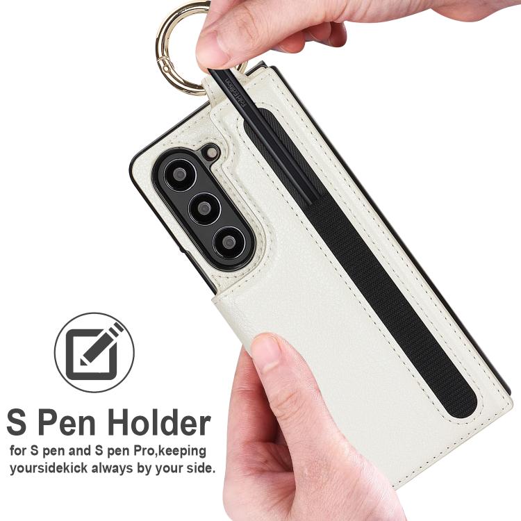 Litchi Texture Double Buckle Leather Phone Case with Pen Slot