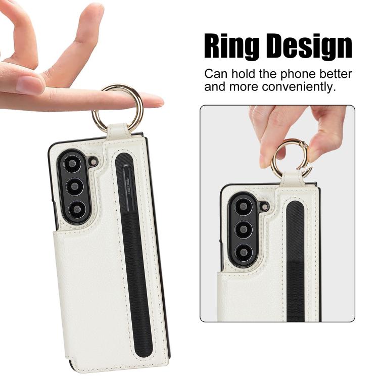 Litchi Texture Double Buckle Leather Phone Case with Pen Slot
