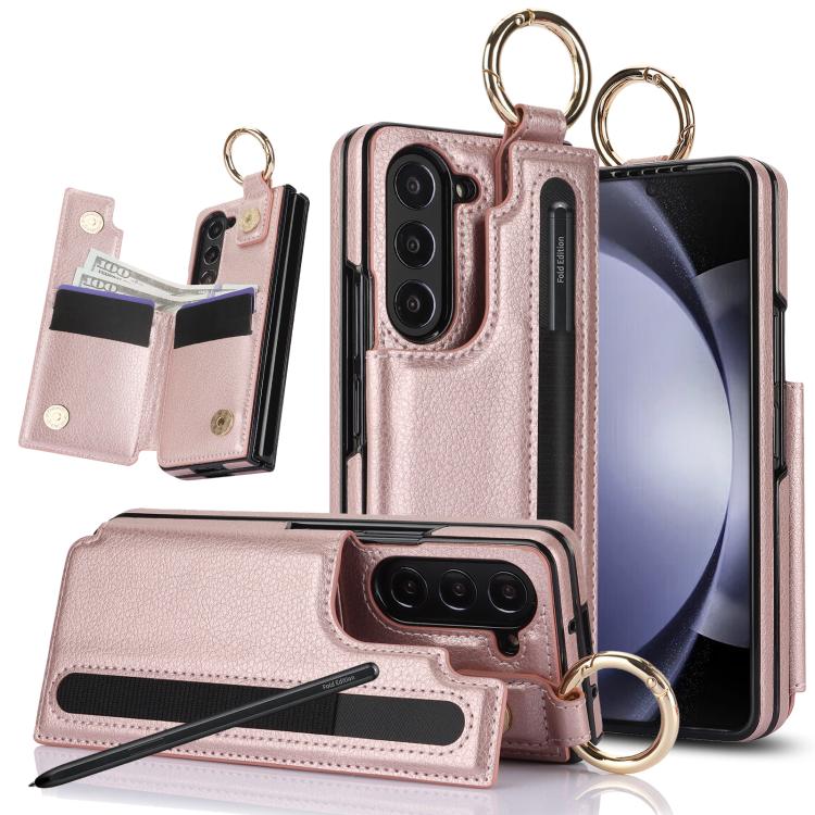 Litchi Texture Double Buckle Leather Phone Case with Pen Slot