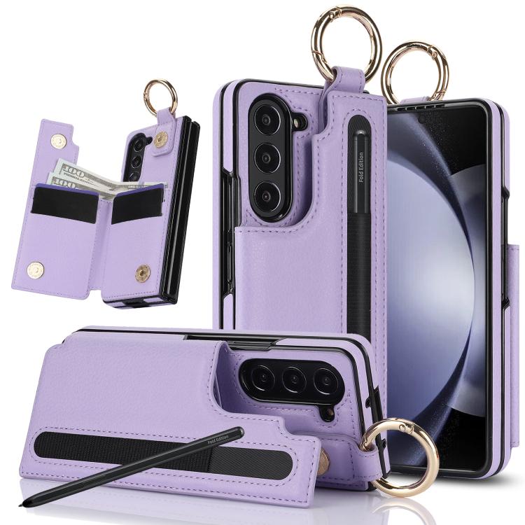 Litchi Texture Double Buckle Leather Phone Case with Pen Slot