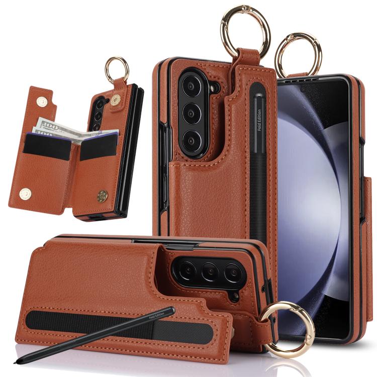 Litchi Texture Double Buckle Leather Phone Case with Pen Slot