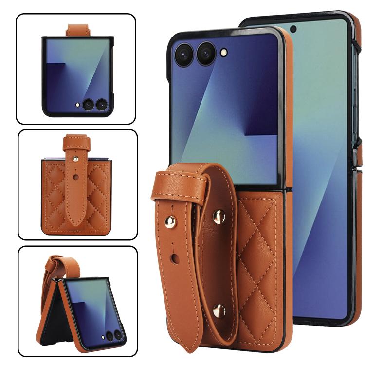 Rhombic Texture Wristband PU Phone Case