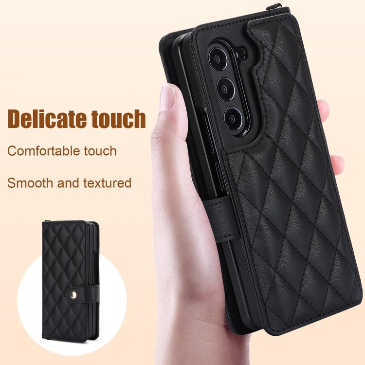 Rhombic Texture Crossbody Multifunctional Leather Phone Case