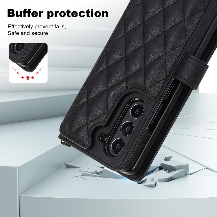 Rhombic Texture Crossbody Multifunctional Leather Phone Case