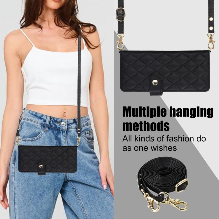 Rhombic Texture Crossbody Multifunctional Leather Phone Case