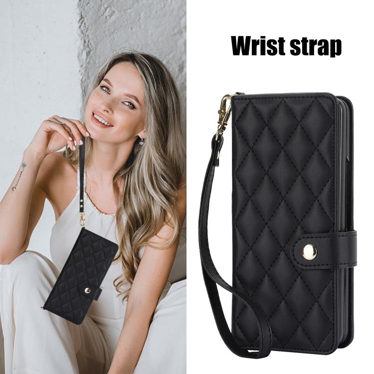 Rhombic Texture Crossbody Multifunctional Leather Phone Case