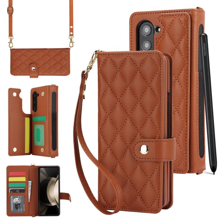 Rhombic Texture Crossbody Multifunctional Leather Phone Case