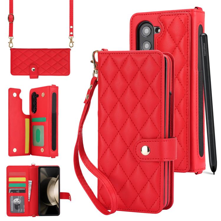 Rhombic Texture Crossbody Multifunctional Leather Phone Case