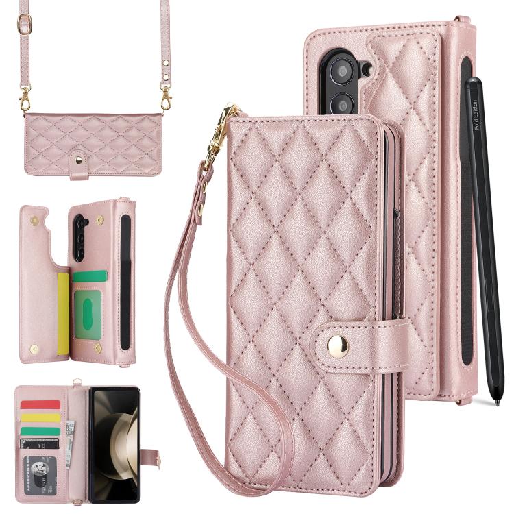 Rhombic Texture Crossbody Multifunctional Leather Phone Case