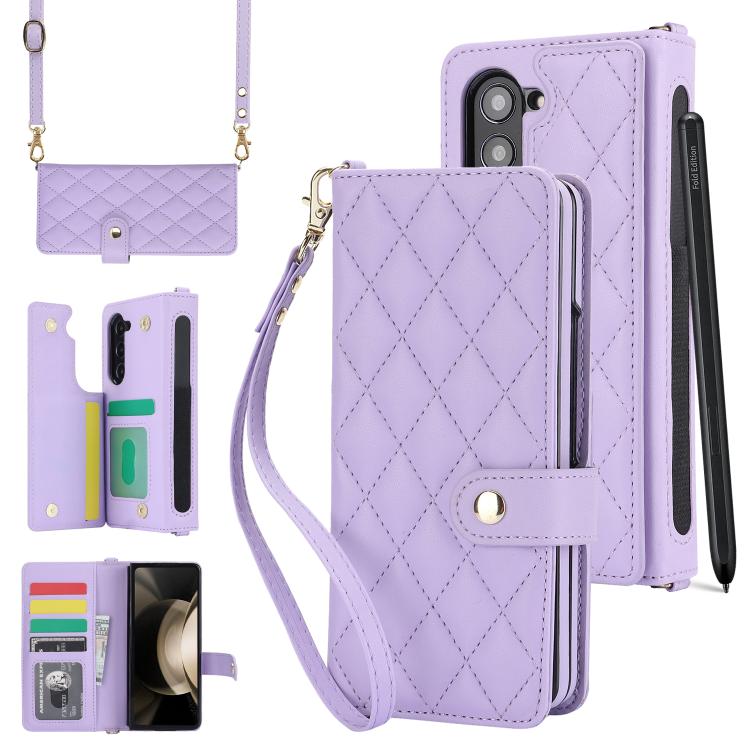 Rhombic Texture Crossbody Multifunctional Leather Phone Case