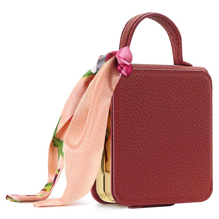 Litchi Pattern Makeup Mirror PU Phone Case with Silk Scarf