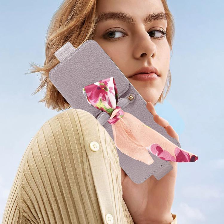 Litchi Pattern Makeup Mirror PU Phone Case with Silk Scarf