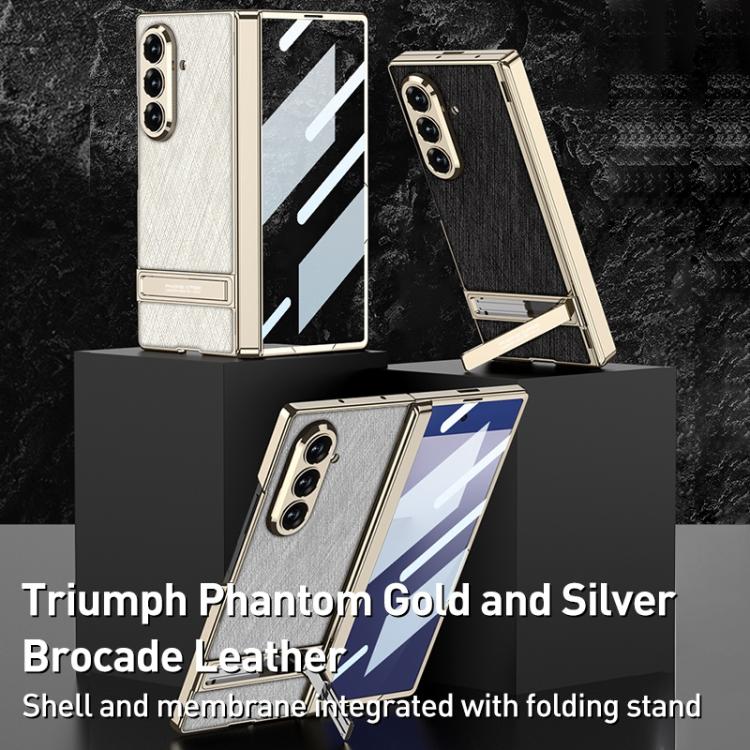 GKK Integrated Magnetic Plain Leather Silver Brocade Phone Case with Holder