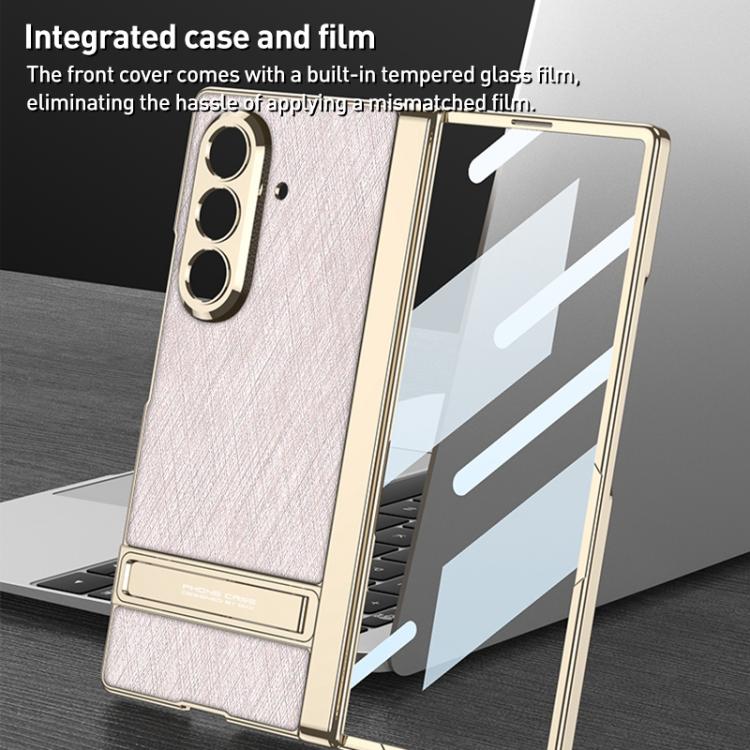GKK Integrated Magnetic Plain Leather Silver Brocade Phone Case with Holder