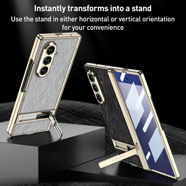 GKK Integrated Magnetic Plain Leather Silver Brocade Phone Case with Holder