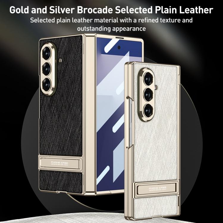 GKK Integrated Magnetic Plain Leather Silver Brocade Phone Case with Holder