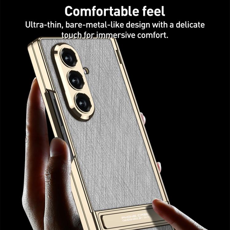 GKK Integrated Magnetic Plain Leather Silver Brocade Phone Case with Holder