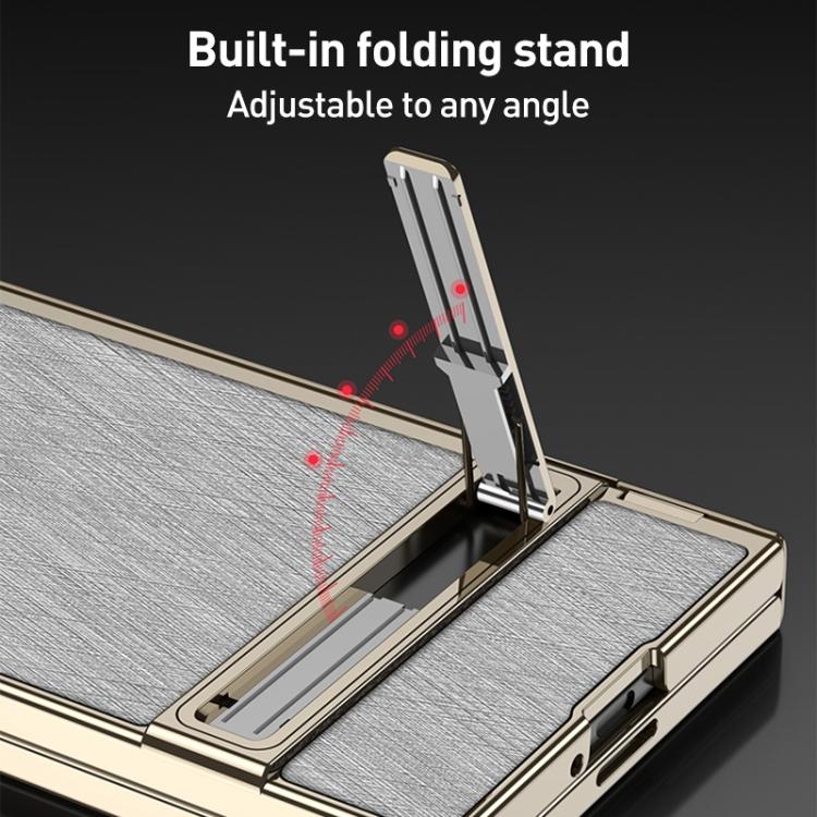 GKK Integrated Magnetic Plain Leather Silver Brocade Phone Case with Holder