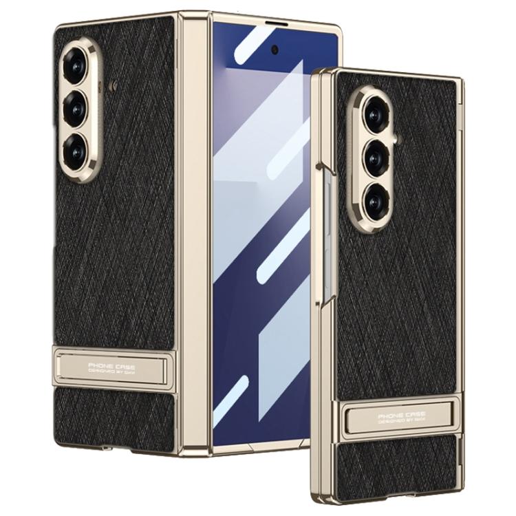 GKK Integrated Magnetic Plain Leather Silver Brocade Phone Case with Holder