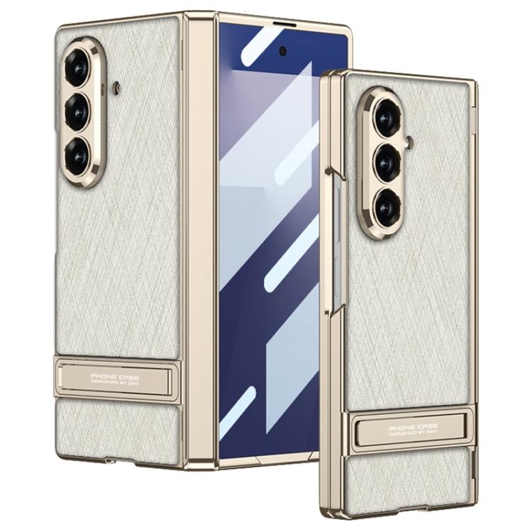GKK Integrated Magnetic Plain Leather Silver Brocade Phone Case with Holder
