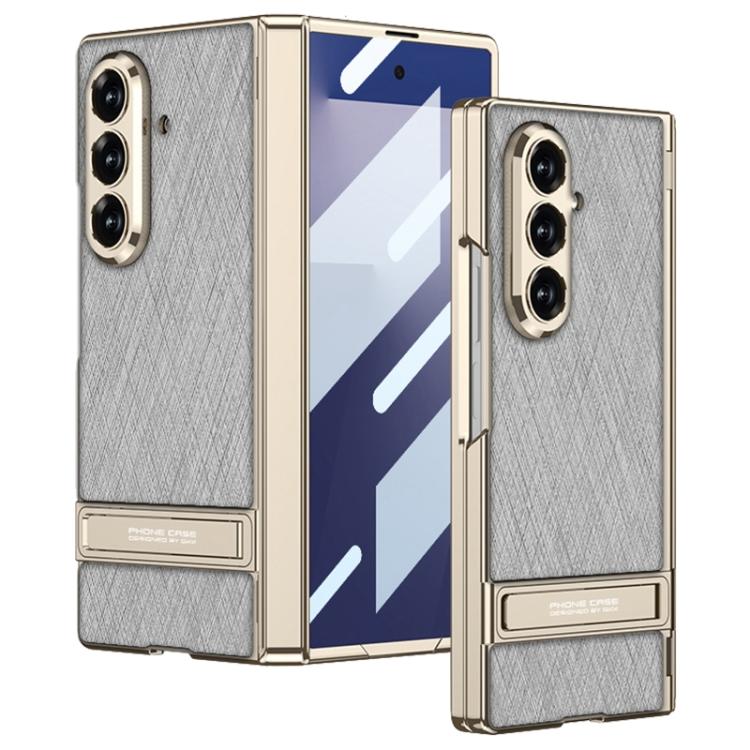 GKK Integrated Magnetic Plain Leather Silver Brocade Phone Case with Holder
