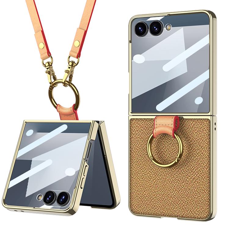 GKK Integrated Electroplating Ring Leather Phone Case with Strap