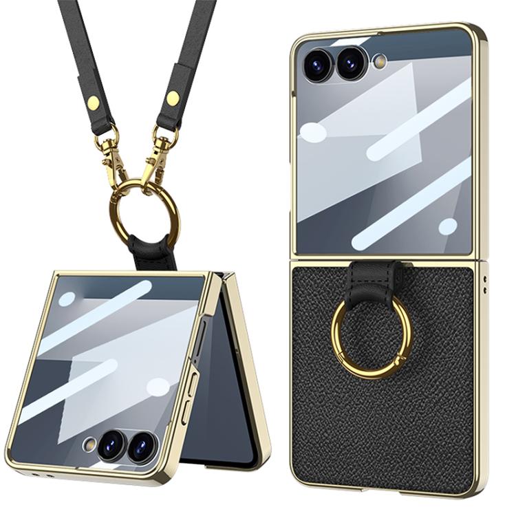 GKK Integrated Electroplating Ring Leather Phone Case with Strap
