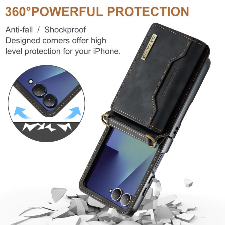 DG.MING M2 Series 3-Fold Multi Card Bag hybrid Magnetic Phone Case with Long Lanyard