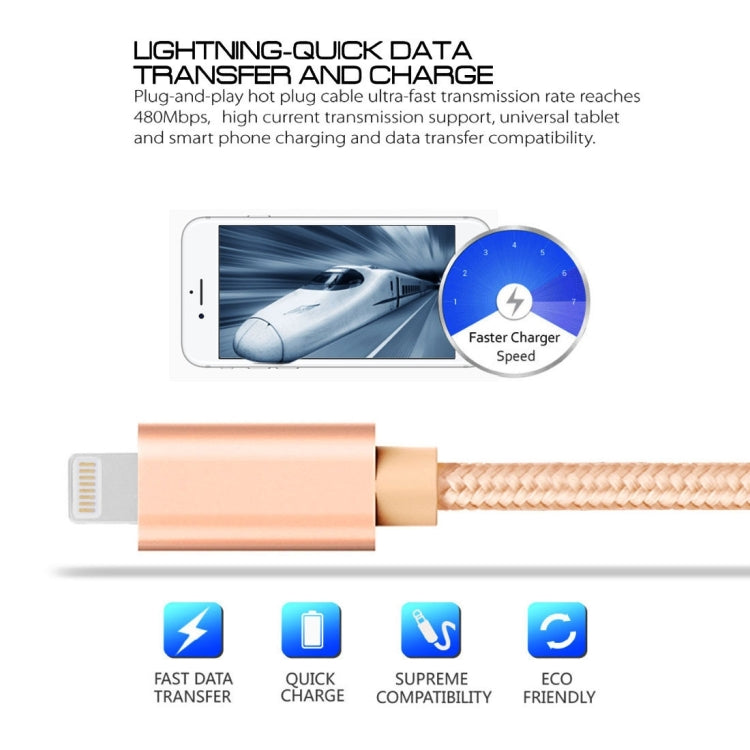 3m 3A Woven Style Metal Head 8 Pin to USB Data / Charger Cable, 3m 8 Pin