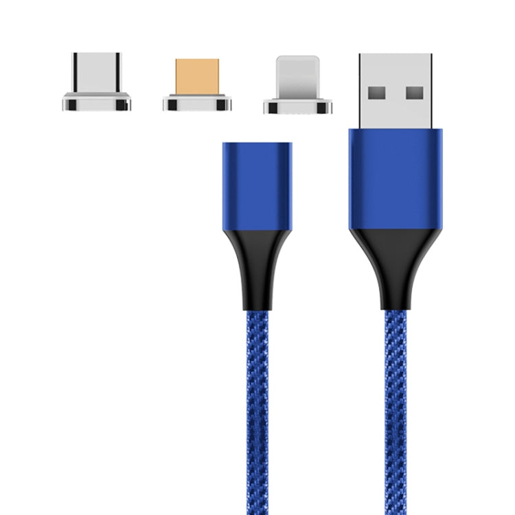 M11 3 in 1 5A USB to 8 Pin + Micro USB + USB-C / Type-C Nylon Braided Magnetic Data Cable, Cable Length: 2m, 8 Pin + Micro USB + USB-C / Type-C