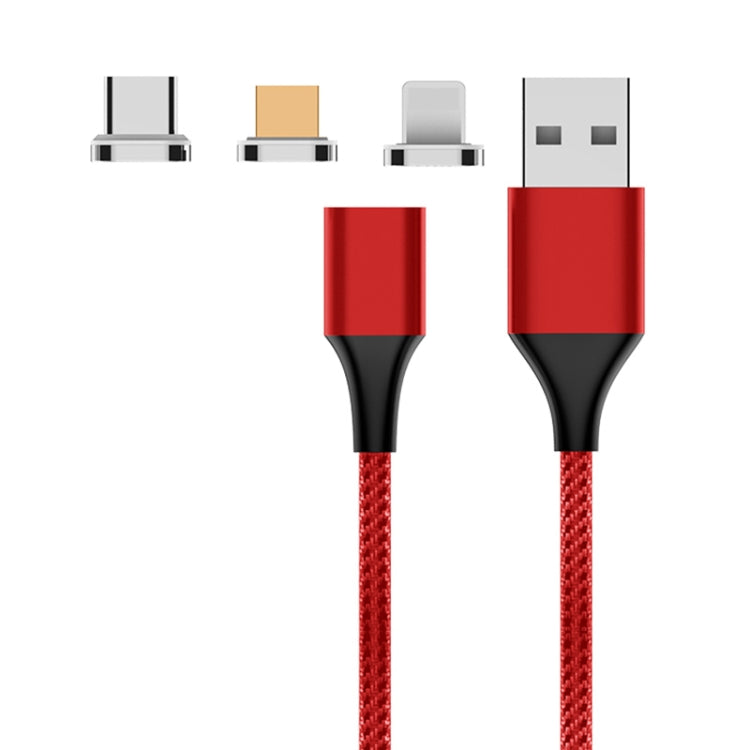M11 3 in 1 5A USB to 8 Pin + Micro USB + USB-C / Type-C Nylon Braided Magnetic Data Cable, Cable Length: 2m, 8 Pin + Micro USB + USB-C / Type-C