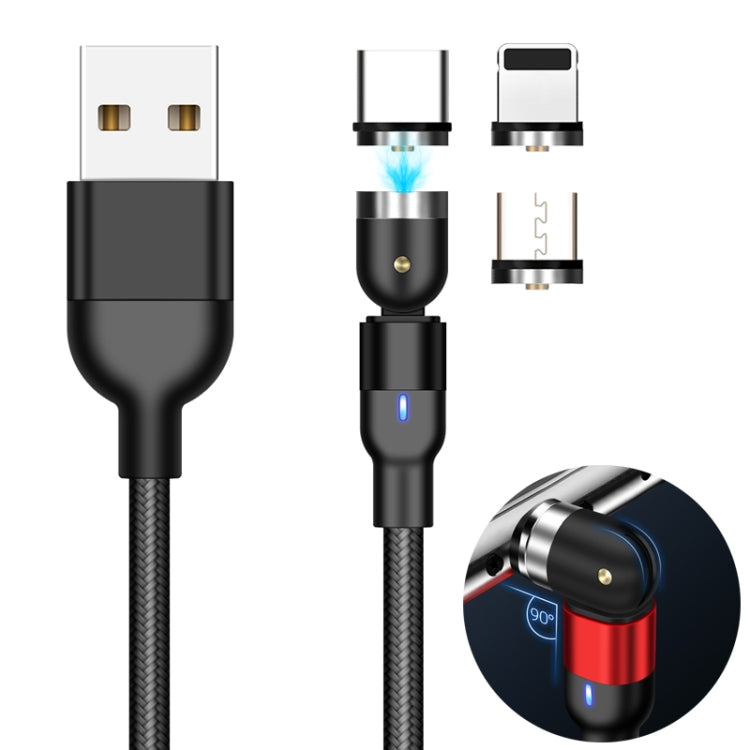 2m 2A Output 3 in 1 USB to 8 Pin + USB-C / Type-C + Micro USB Nylon Braided Rotate Magnetic Charging Cable, 2m 3 in 1, 2m 3 in 1