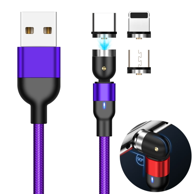 2m 2A Output 3 in 1 USB to 8 Pin + USB-C / Type-C + Micro USB Nylon Braided Rotate Magnetic Charging Cable, 2m 3 in 1, 2m 3 in 1