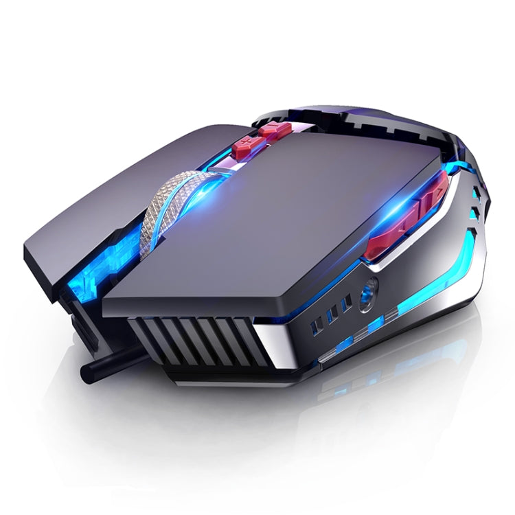 YINDIAO 3200DPI 4-modes Adjustable 7-keys RGB Light Wired Metal Mechanical Hard Core Macro Mouse, Style: Silent Version, Silent Version (Black), Silent Version (Grey)