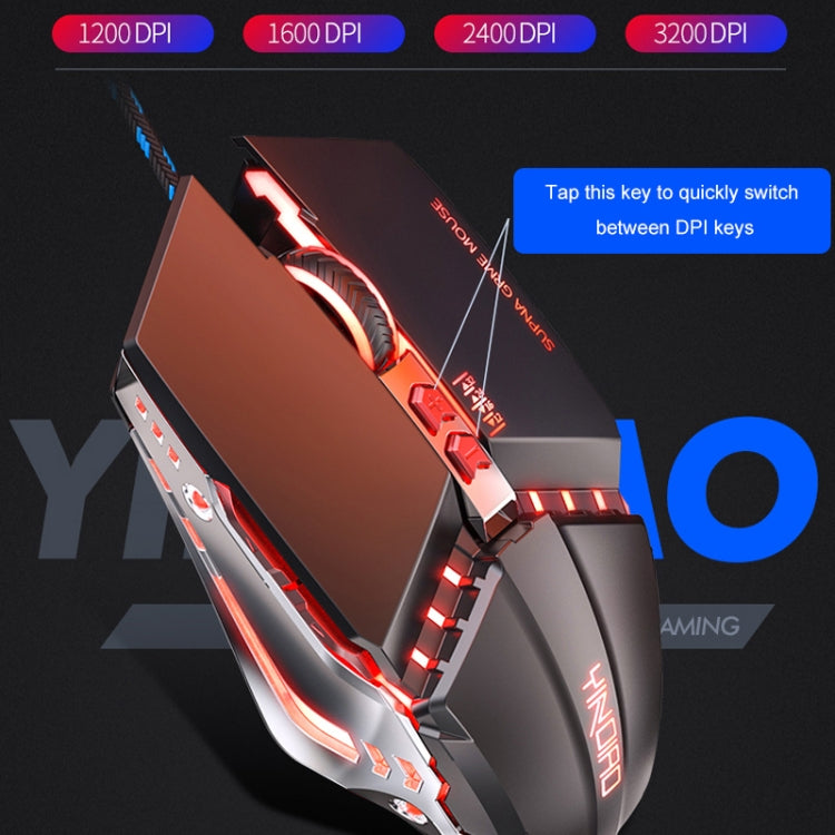 YINDIAO 3200DPI 4-modes Adjustable 7-keys RGB Light Wired Metal Mechanical Hard Core Macro Mouse, Style: Silent Version, Silent Version (Black), Silent Version (Grey)