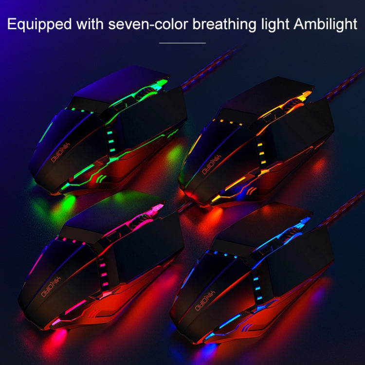 YINDIAO 3200DPI 4-modes Adjustable 7-keys RGB Light Wired Metal Mechanical Hard Core Macro Mouse, Style: Silent Version, Silent Version (Black), Silent Version (Grey)
