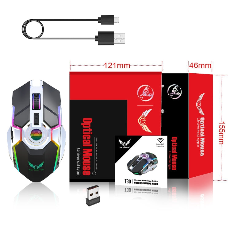ZERODATE T30 2.4GHz 2400DPI Three-speed Adjustable RGB Backlight Wireless Optical Mouse, T30 Black, T30 White