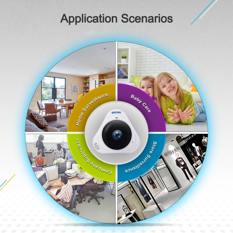 ESCAM Q8 960P 360 Degrees Fisheye Lens 1.3MP WiFi IP Camera, Support Motion Detection / Night Vision, IR Distance: 5-10m, AU Plug, Q8 US Plug, Q8 AU Plug, Q8 EU Plug, Q8 UK Plug
