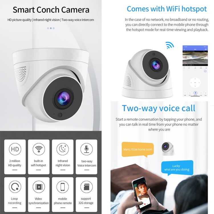 A5 Smart Conch WiFi Camera 1080P HD Night Vision IP Camera, USB Power-in, A5 (USB)