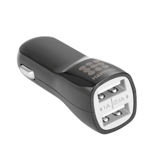 HAWEEL High Quality 2.1A + 1A Dual USB Ports Car Charger, HK Black