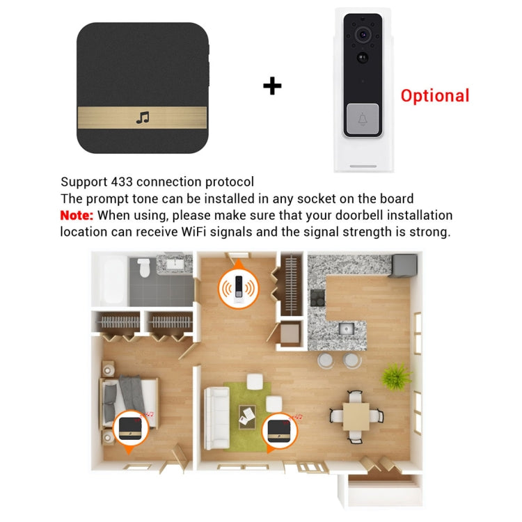 B10 52 Chimes 110dB Doorbell Receiver Low Power Consumption Home Door Tools, US Plug, AC 90-260V, B10 Gold US Plug, B10 Black US Plug, B10 White US Plug